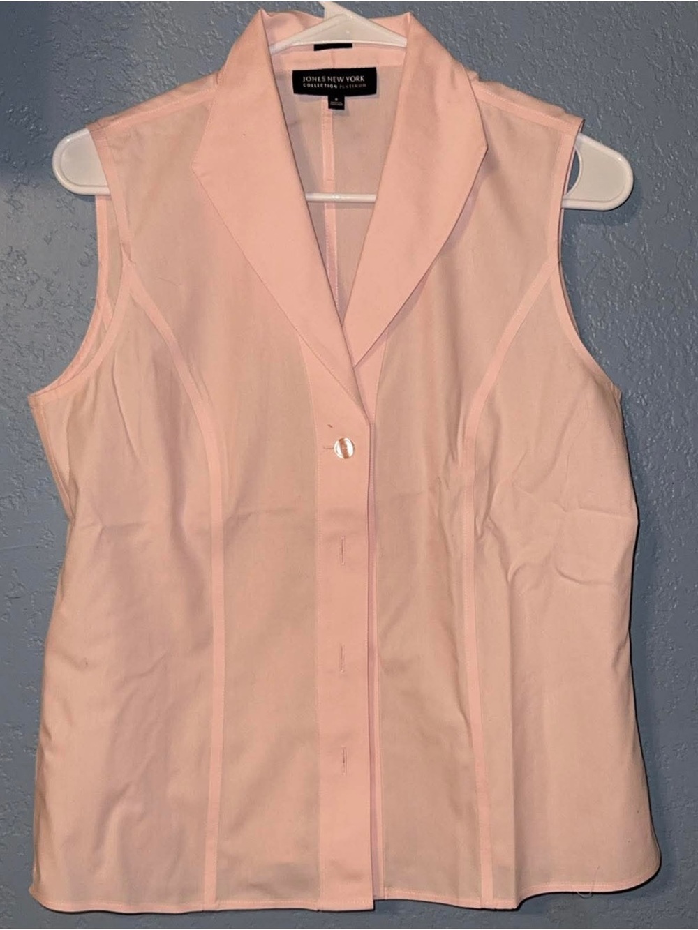 Jones New York Sheer Sleeveless Blush Pink Notched-Collar Blouse